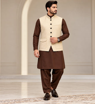 STYLISH TEXTURED COTTON WAIST COAT - OFFWHITE