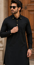 Stitched – Charcoal Black Super Soft Cotton Designer Pathani (FKH-BKDPK01)