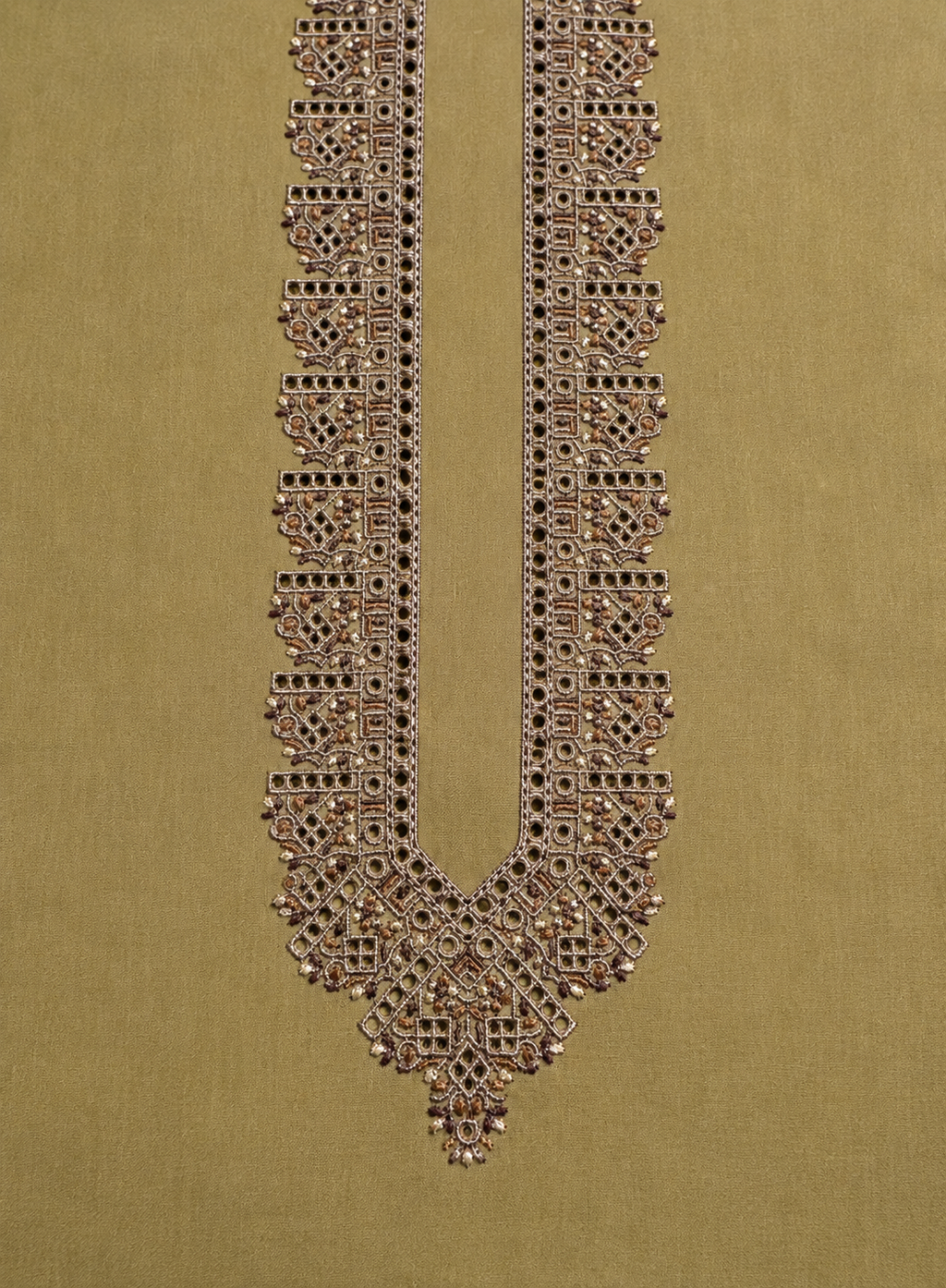 UNSTITCHED - Pure Cotton Pastel Olive  Kashmiri Embroidered Unstitched Kurta Pajama & Pathani Suit Fabric (FKH-CTKU10)
