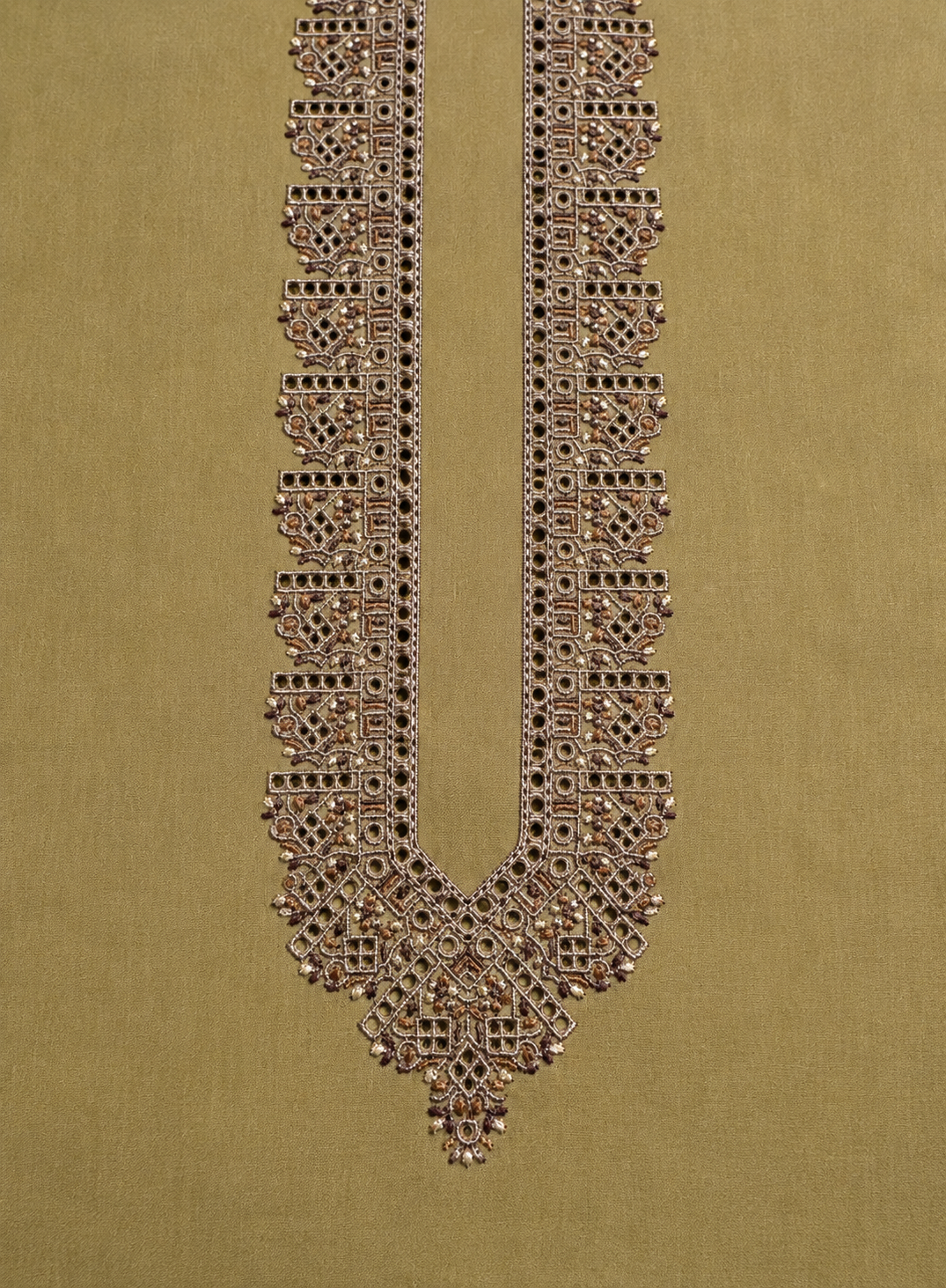 UNSTITCHED - Pure Cotton Pastel Olive  Kashmiri Embroidered Unstitched Kurta Pajama & Pathani Suit Fabric (FKH-CTKU10)