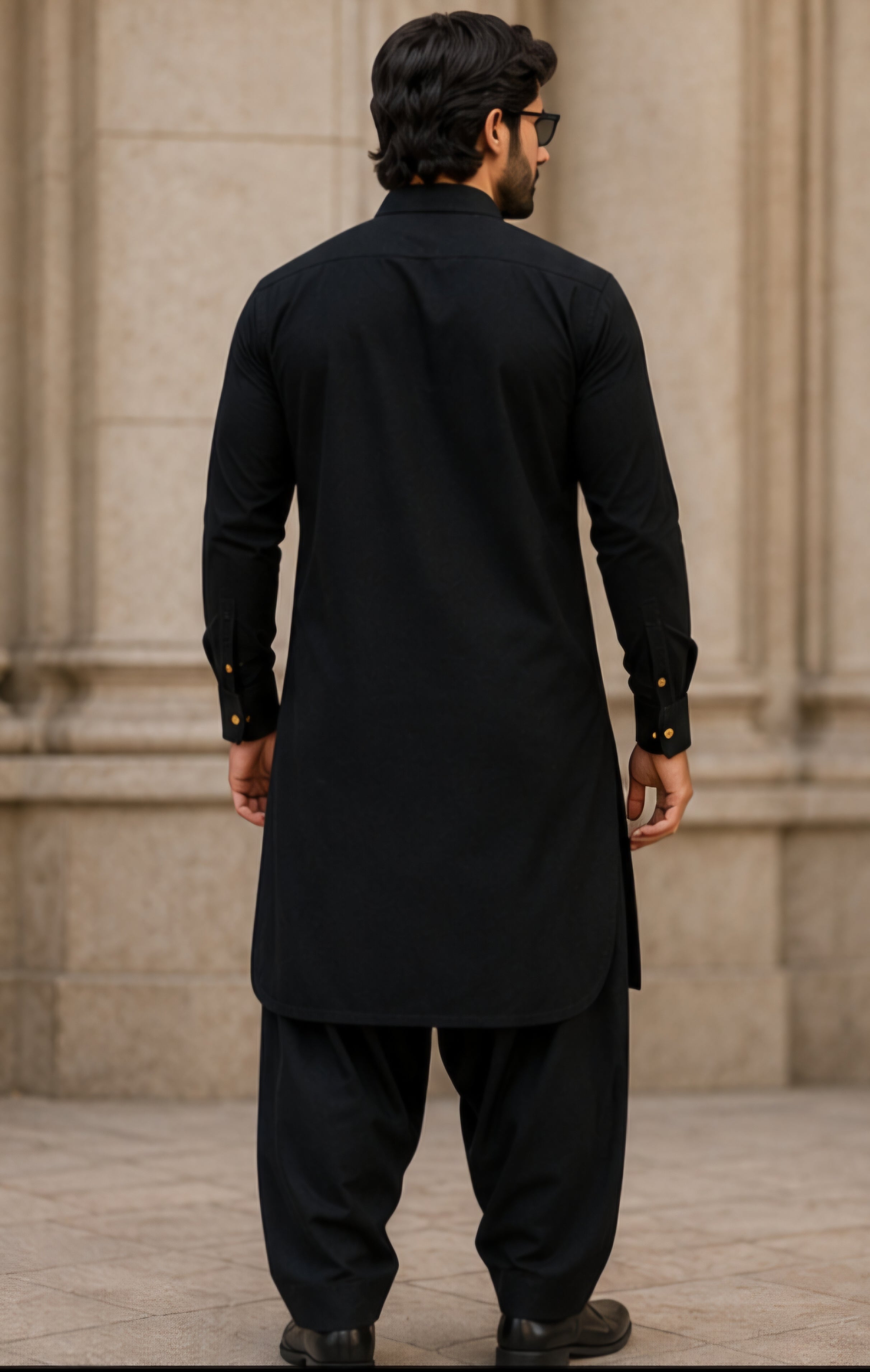 Stitched – Charcoal Black Super Soft Cotton Designer Pathani (FKH-BKDPK01)
