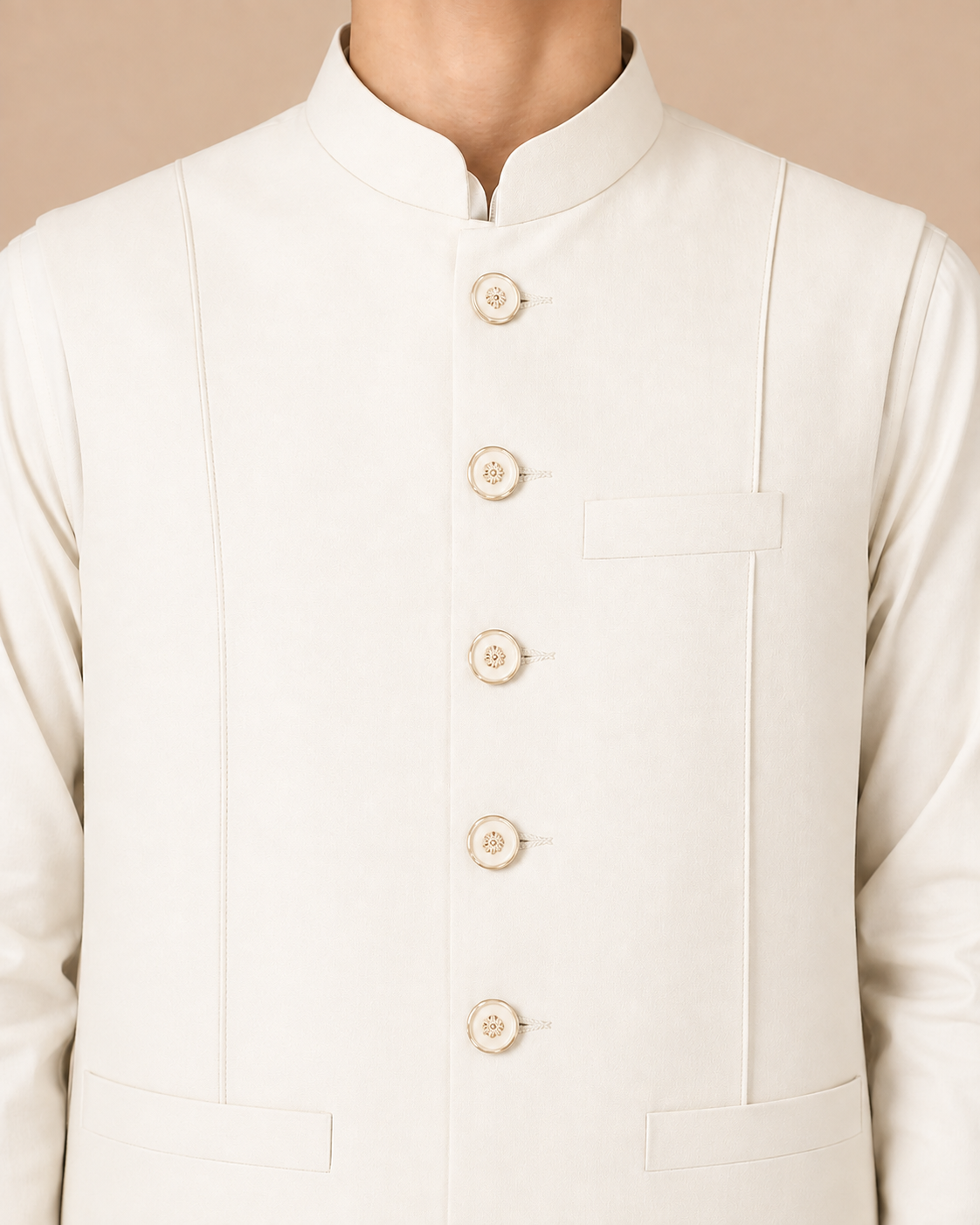 3PC PATHANI SET+WAIST COAT : OFF-WHITE