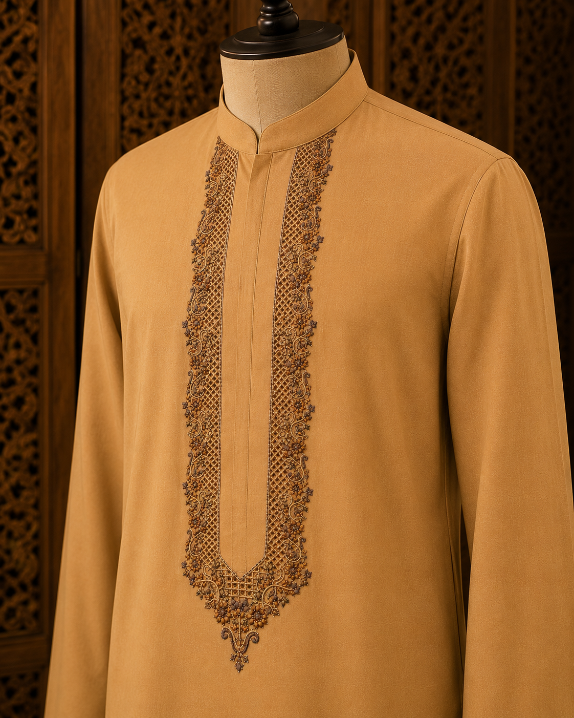 UNSTITCHED - Pure Cotton Burnt Orange Kashmiri Embroidered Unstitched Kurta Pajama & Pathani Suit Fabric (FKH-CTKU03)