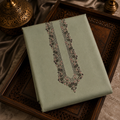 UNSTITCHED - Pure Cotton Sage Green  Kashmiri Embroidered Unstitched Kurta Pajama & Pathani Suit Fabric (FKH-CTKU08)