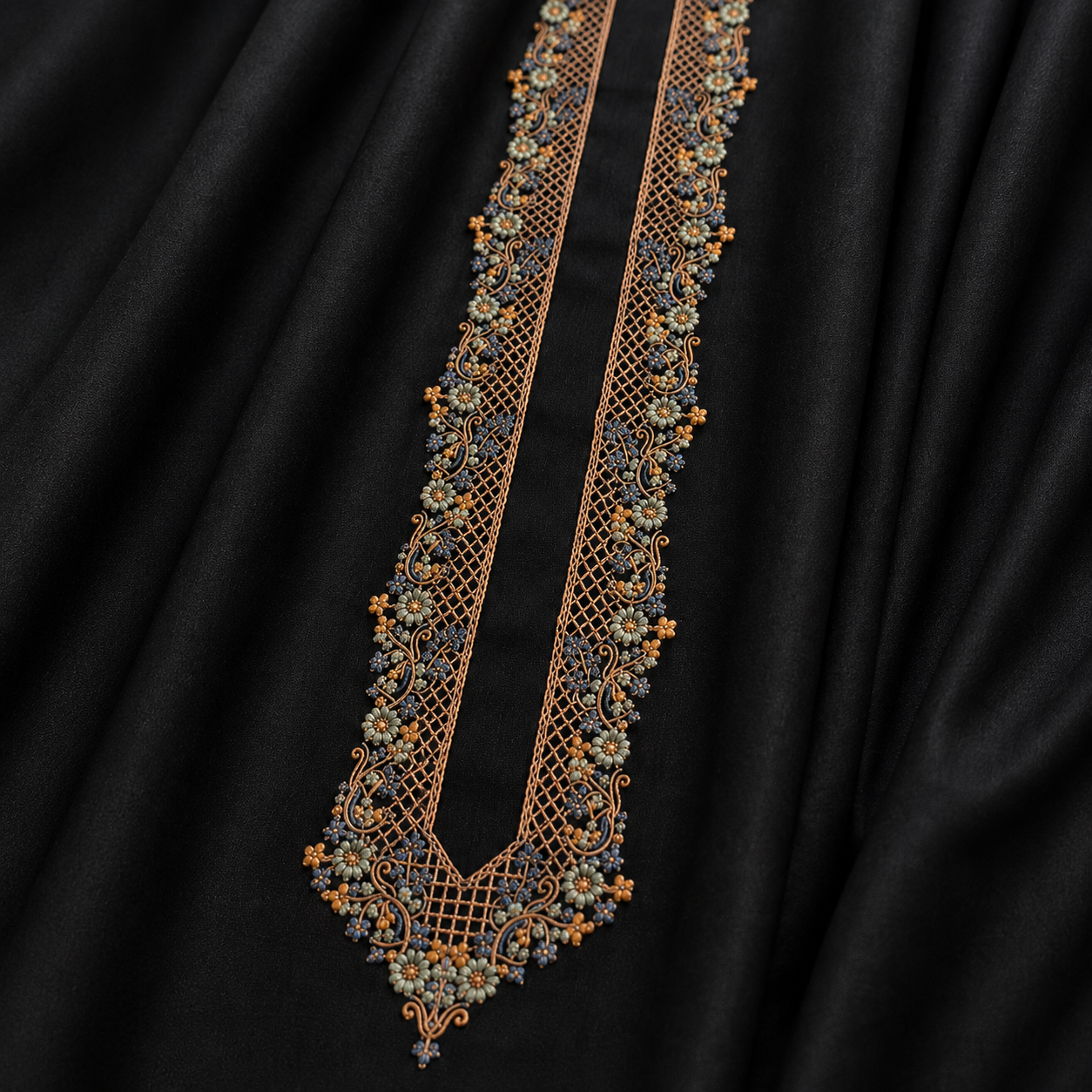 UNSTITCHED  - Pure Cotton Black Kashmiri Embroidered Unstitched Kurta Pajama & Pathani Suit Fabric (FKH-CTKU02)