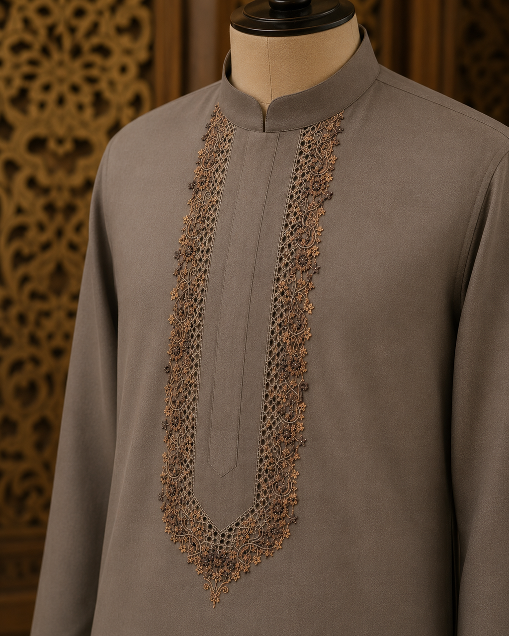 UNSTITCHED - Pure Cotton Mushroom Cotton Kashmiri Embroidered Unstitched Kurta Pajama & Pathani Suit Fabric (FKH-CTKU01)