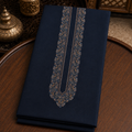 UNSTITCHED - Pure Cotton Navy Blue Kashmiri Embroidered Unstitched Kurta Pajama & Pathani Suit Fabric (FKH-CTKU13)