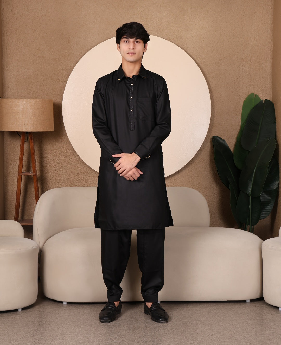 CHARCOAL BLACK DESIGNER COTTON PATHANI