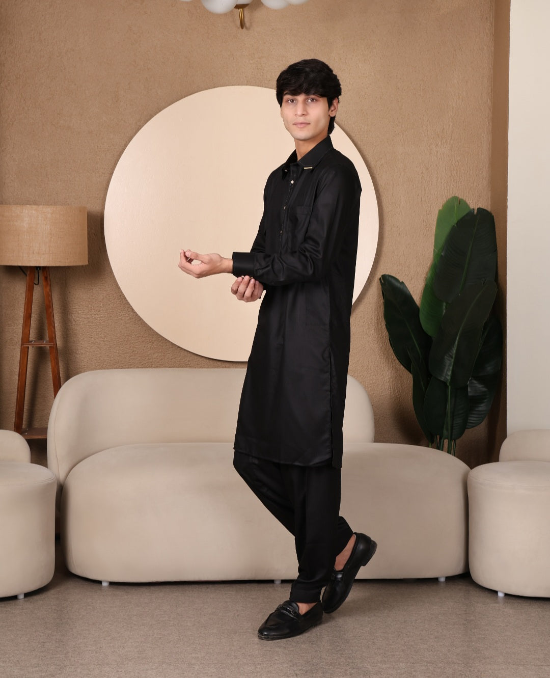 CHARCOAL BLACK DESIGNER COTTON PATHANI