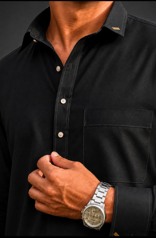 CHARCOAL BLACK DESIGNER COTTON PATHANI