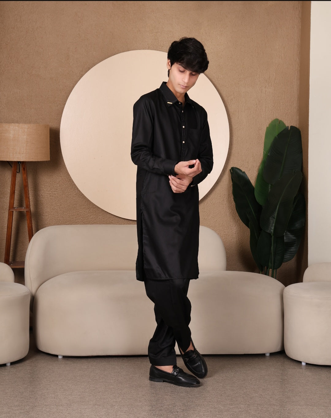 CHARCOAL BLACK DESIGNER COTTON PATHANI