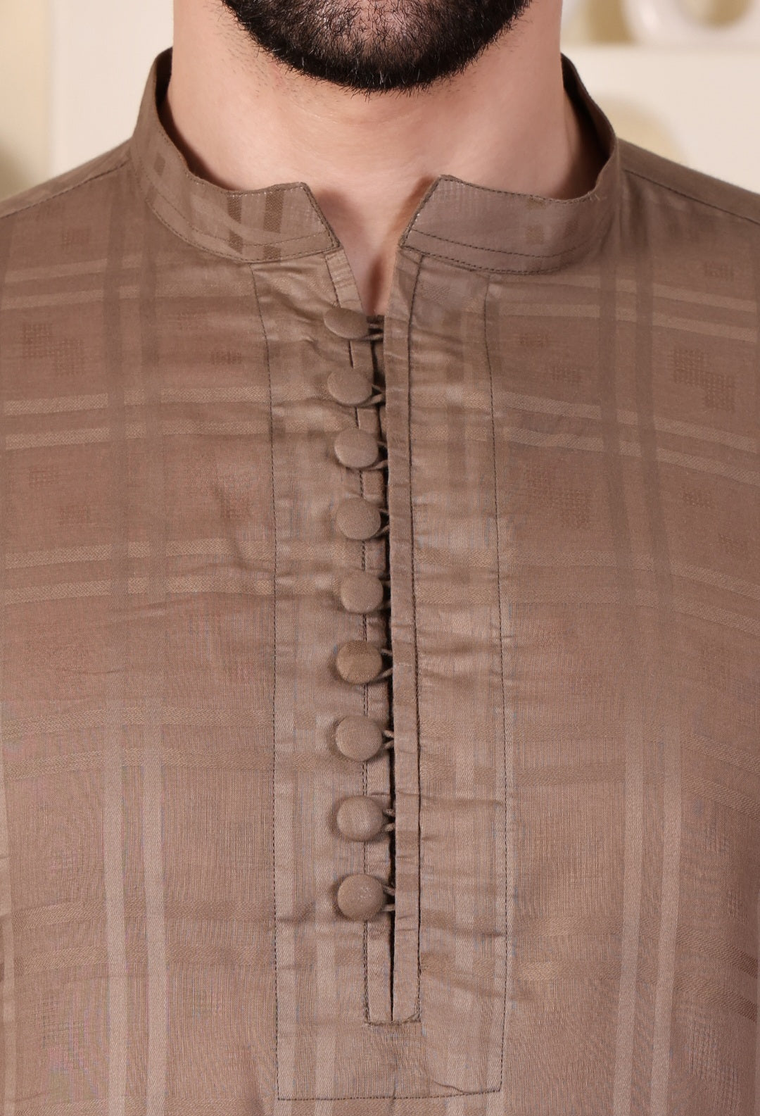 LAWN SHORT KURTA SET - LIGHT BROWN