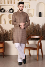 LAWN SHORT KURTA SET - LIGHT BROWN