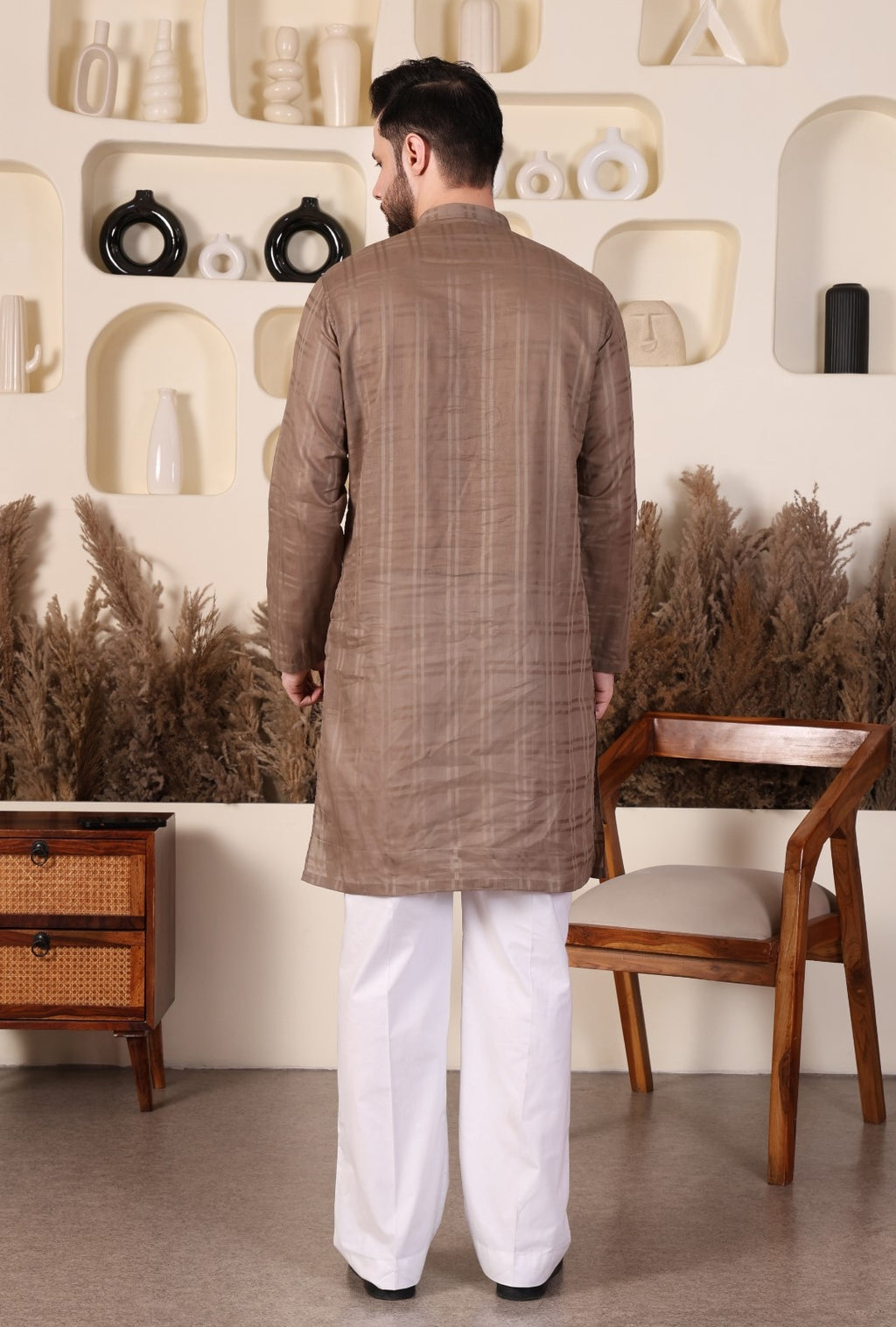 LAWN SHORT KURTA SET - LIGHT BROWN