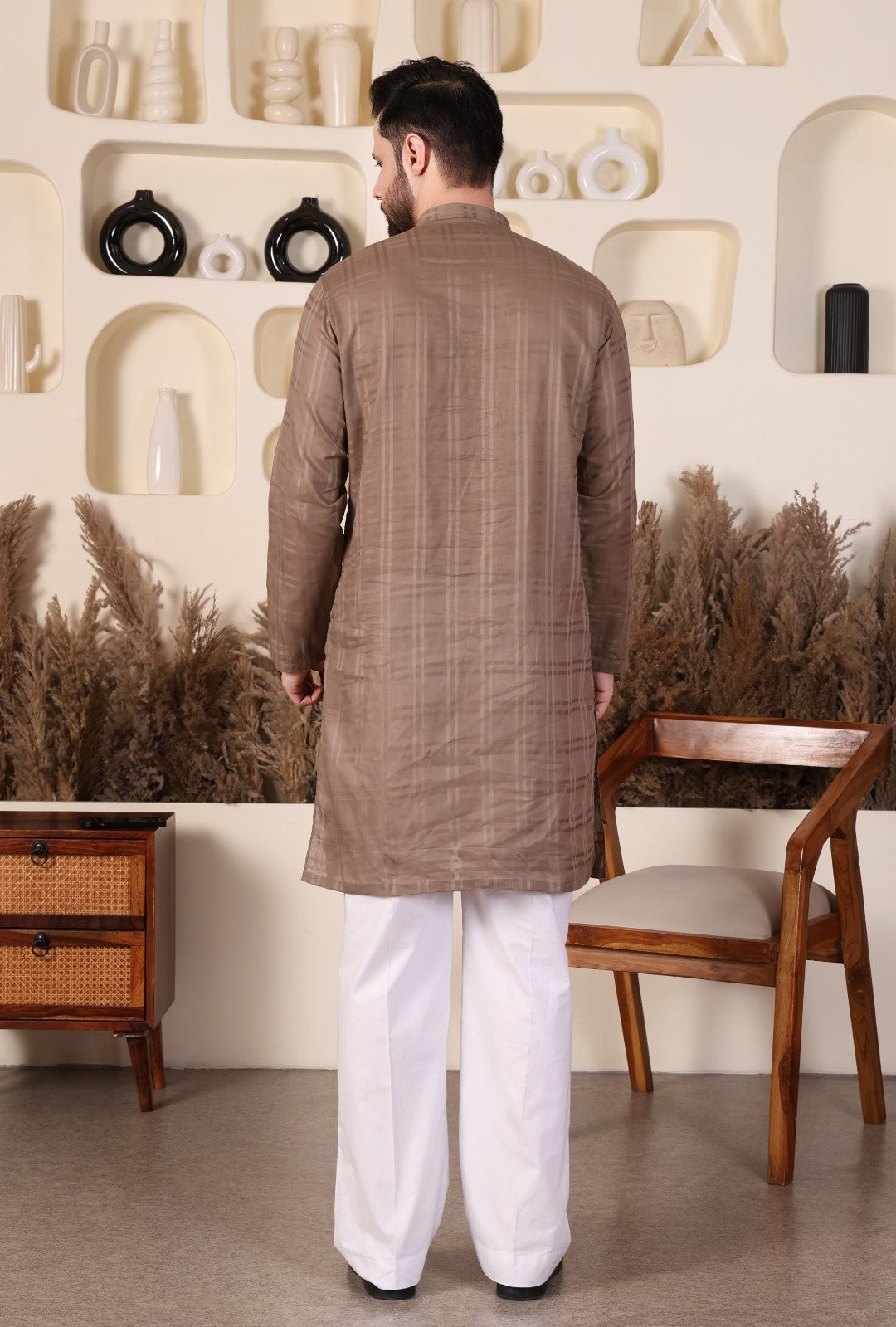 LAWN SHORT KURTA SET - LIGHT BROWN