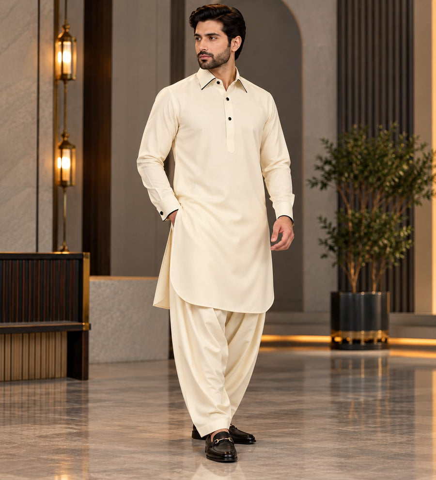 Boski Fabric Premium Korean Farbric Pathani - OffWhite Colour