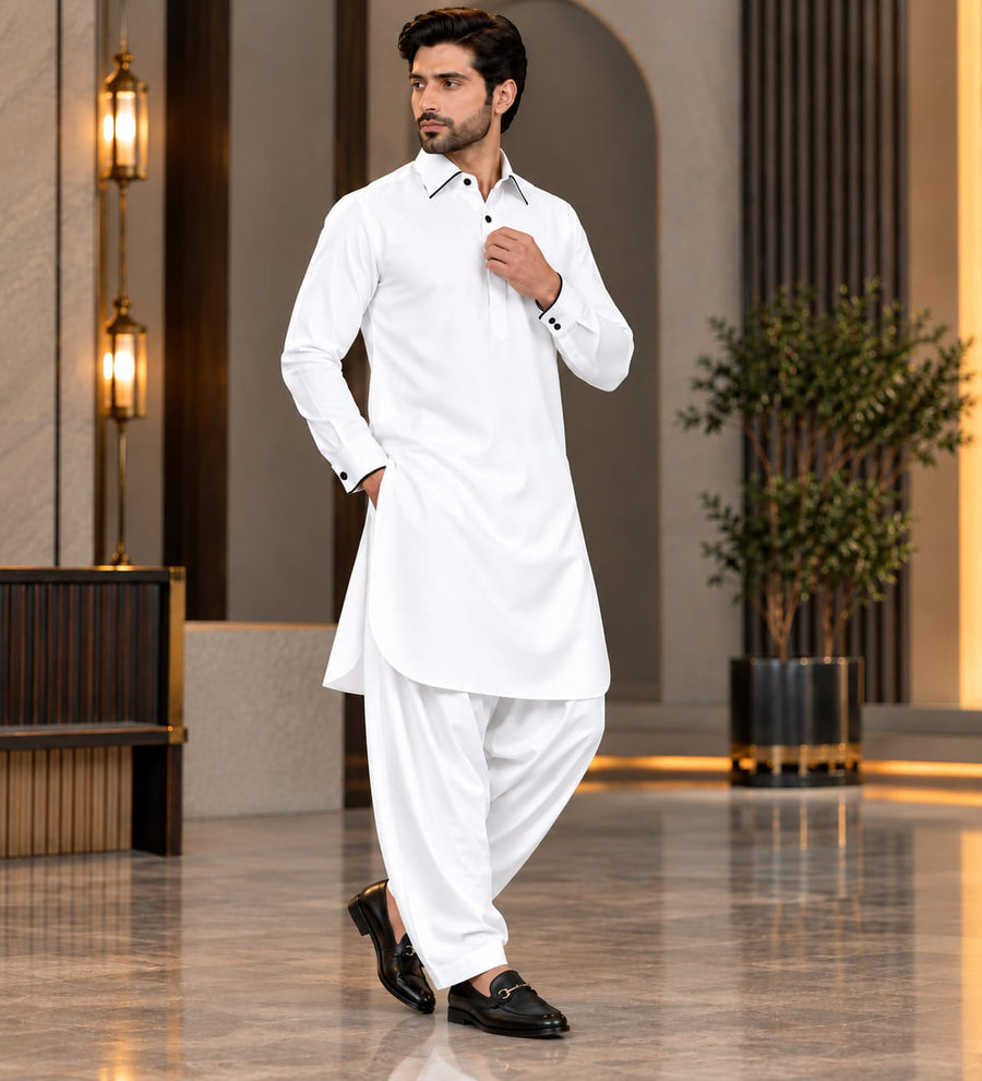 Boski Fabric Premium Korean Farbric Pathani - White Colour