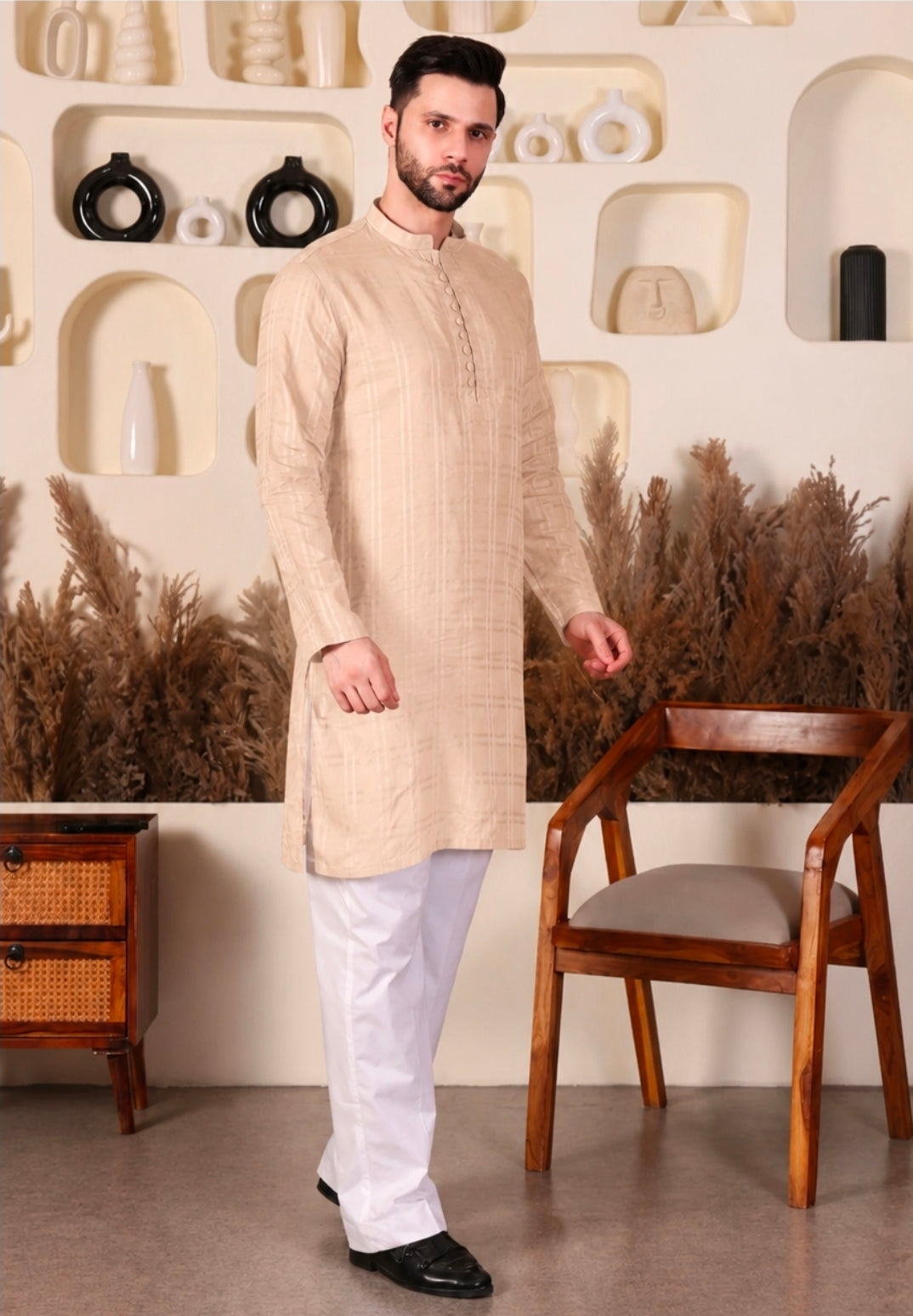 LAWN SHORT KURTA SET - MOCHA BEIGE COLOUR