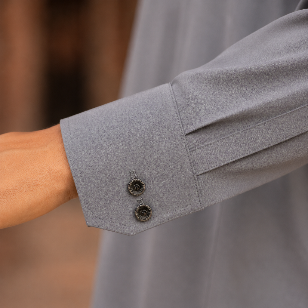 STITCHED - Grey Pashtoon Pathani Suit for Men - (Code FKH-PGY-01)