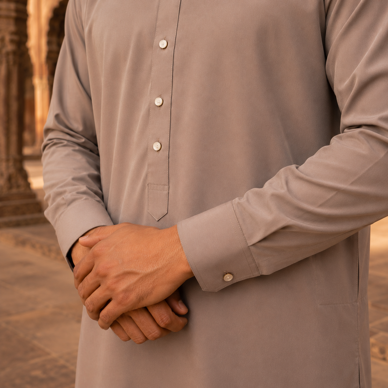 STITCHED - Light Mocha Beige Armani Pathani Suit (Code FKH-ARBR-02)