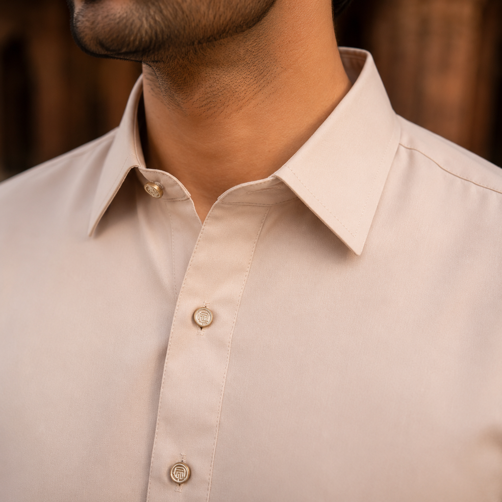 STITCHED - Beige Armani Pathani Suit for Men (Code FKH-ARCR-01)