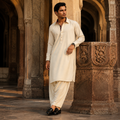 STITCHED -Creme Pashtoon Pathani Suit (Code FKH-PCR-01)