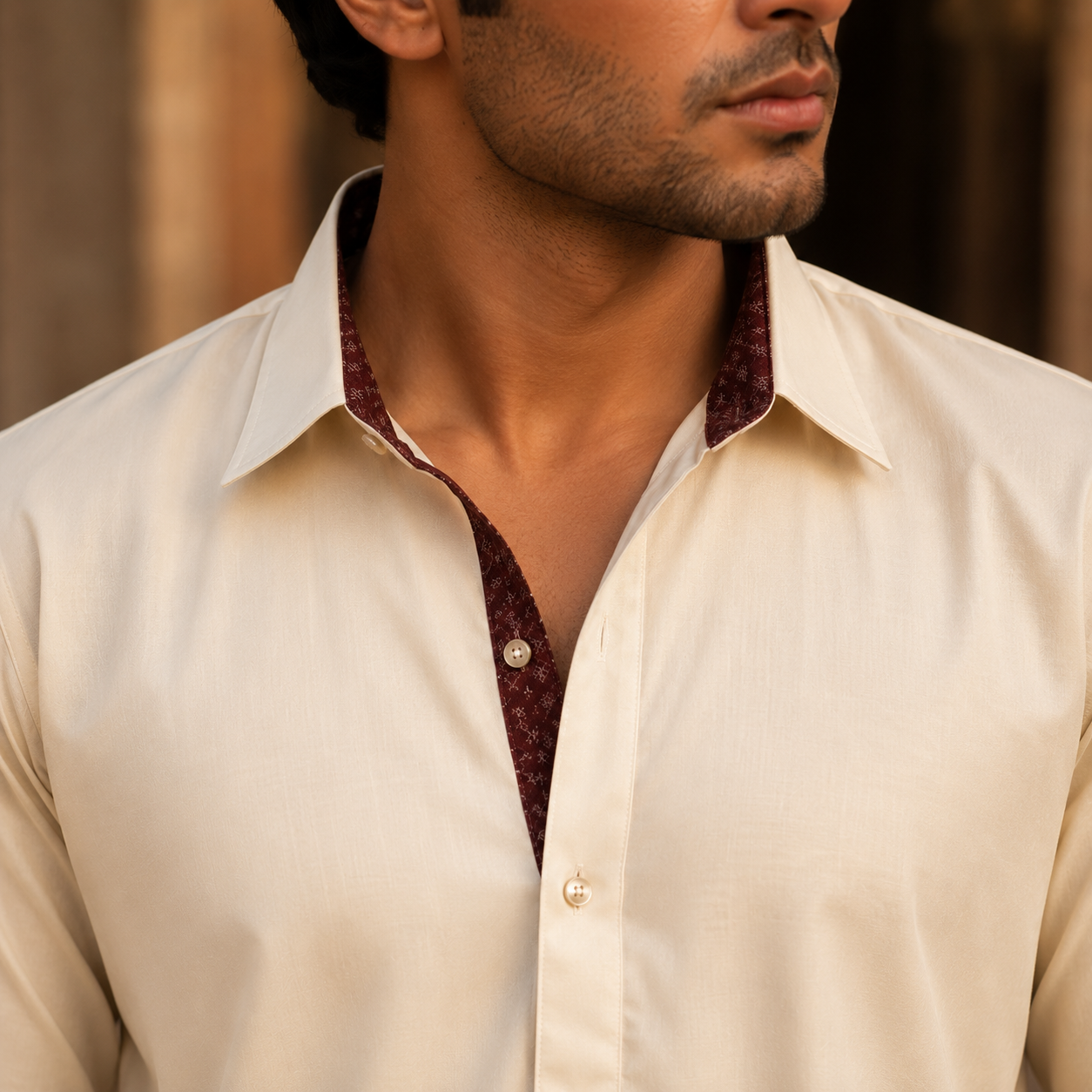 STITCHED -Creme Pashtoon Pathani Suit (Code FKH-PCR-01)