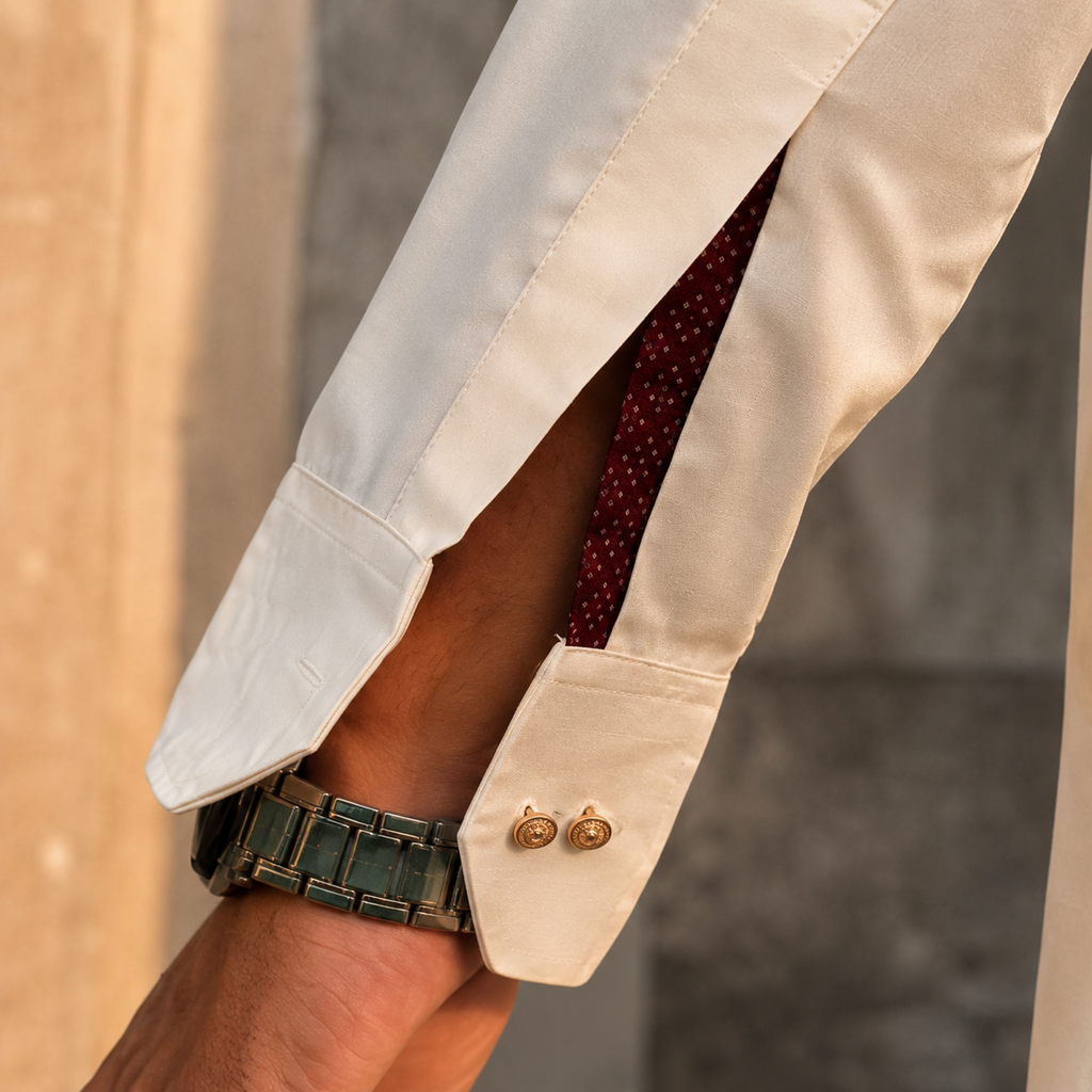STITCHED -Creme Pashtoon Pathani Suit (Code FKH-PCR-01)