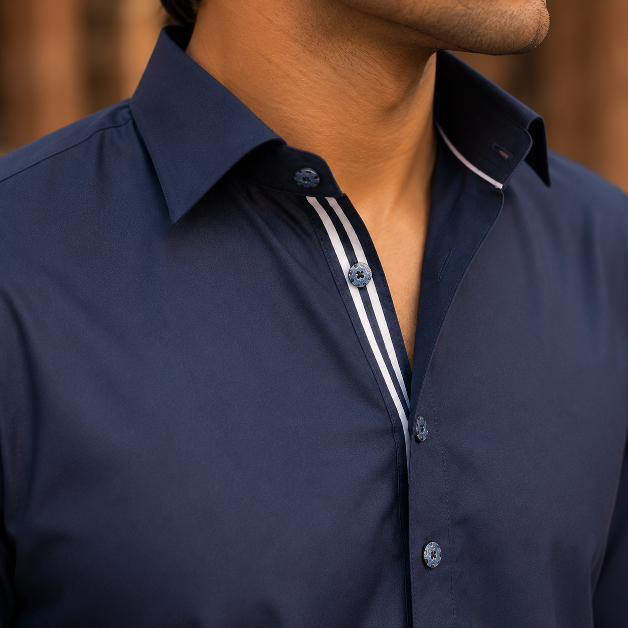 STITCHED - Navy Blue Boski Pathani Suit