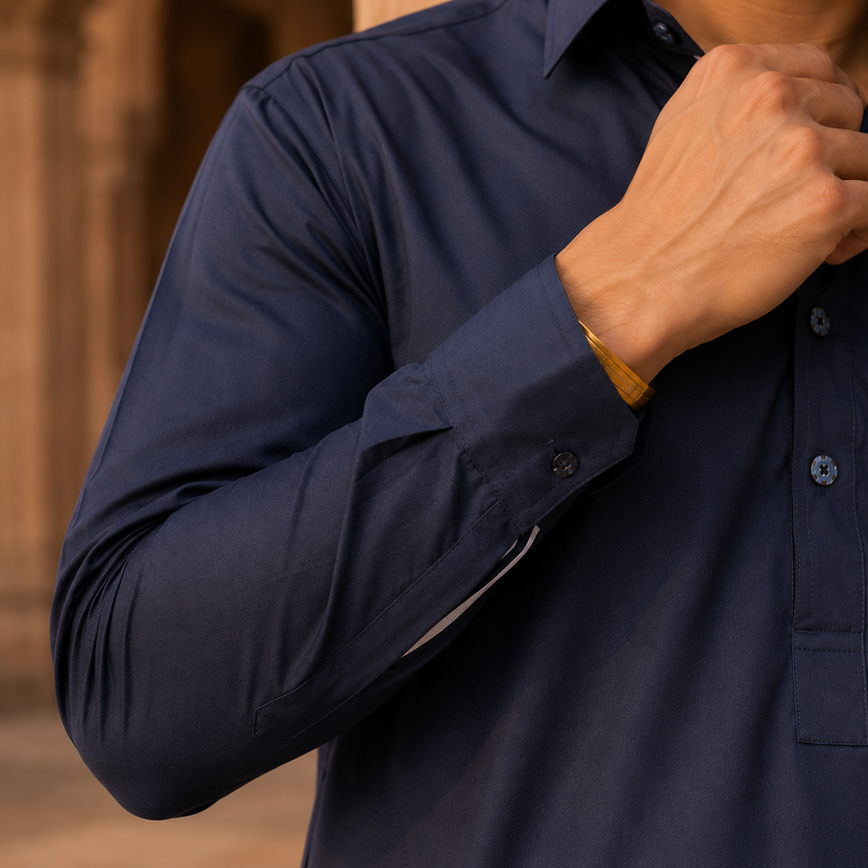 STITCHED - Navy Blue Boski Pathani Suit