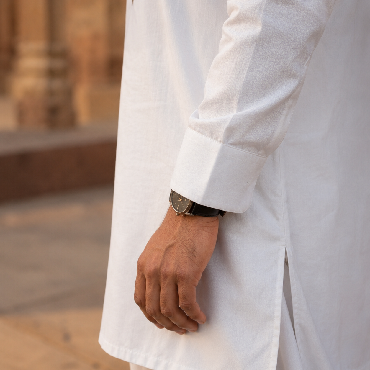 STITCHED - White Pure Cotton Kashmiri Embroidered Kurta Shalwar with Brown & Beige Embroidery (FKH-CTK13)