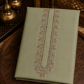 UNSTITCHED - Pure Cotton Sage Green Kashmiri Embroidered Unstitched Kurta Pajama & Pathani Suit Fabric (FKH-CTKU12)