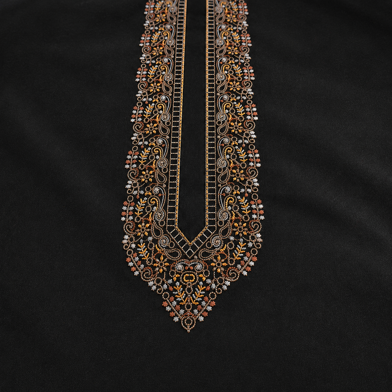 Pure Cotton Black  Kashmiri Embroidered Unstitched Kurta Pajama & Pathani Suit Fabric (FKH-CTKU18)