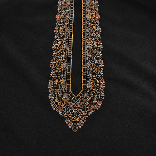 Pure Cotton Black  Kashmiri Embroidered Unstitched Kurta Pajama & Pathani Suit Fabric (FKH-CTKU18)
