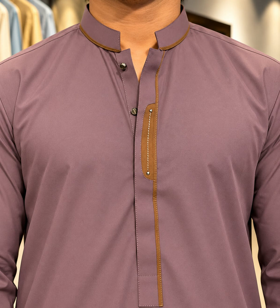 DESIGNER MANDARIN COLLAR PATHANI - MAUVE COLOUR