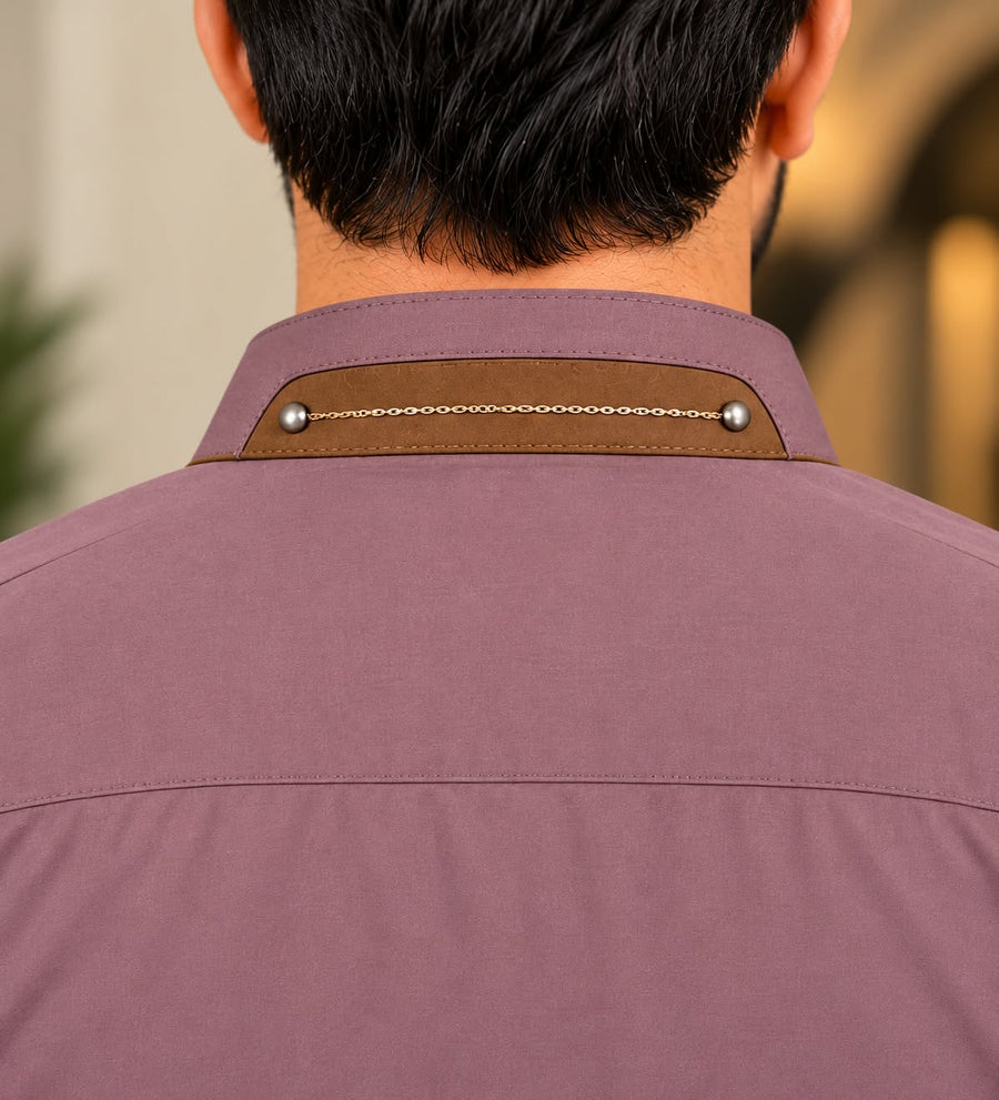 DESIGNER MANDARIN COLLAR PATHANI - MAUVE COLOUR