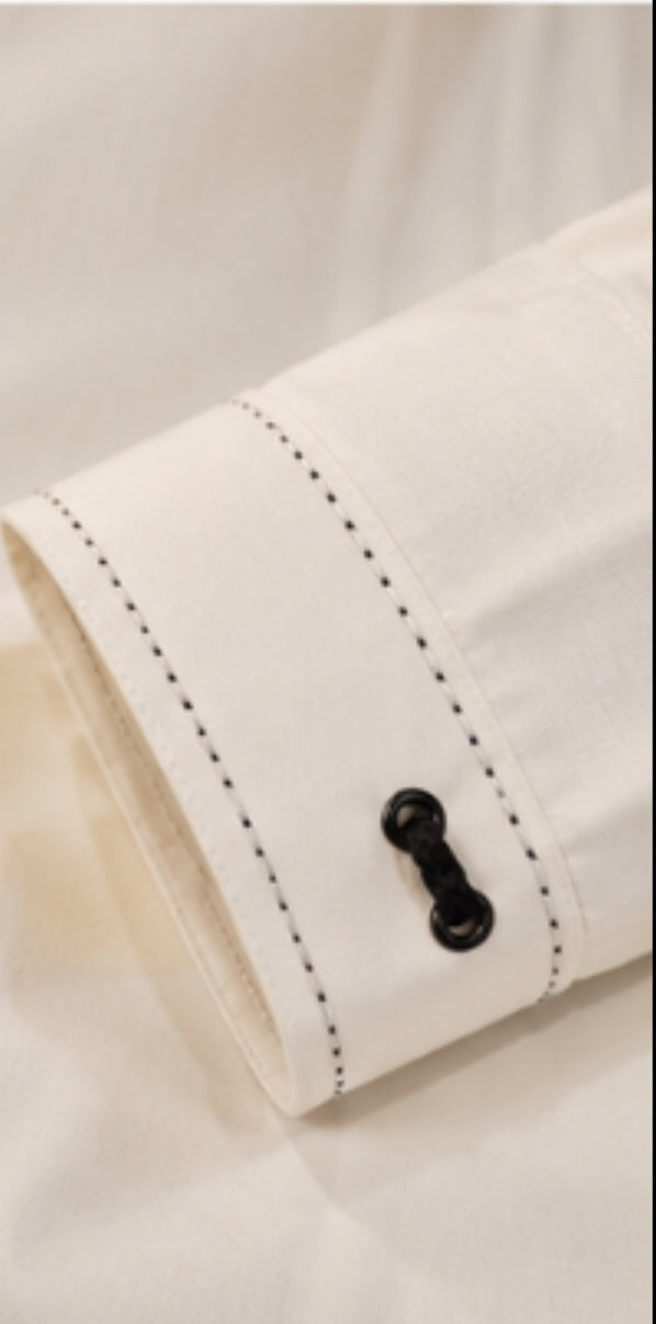 LOOP BUTTON DOUBLE COLLAR STRIP PATHANI - OFF WHITE&nbsp;