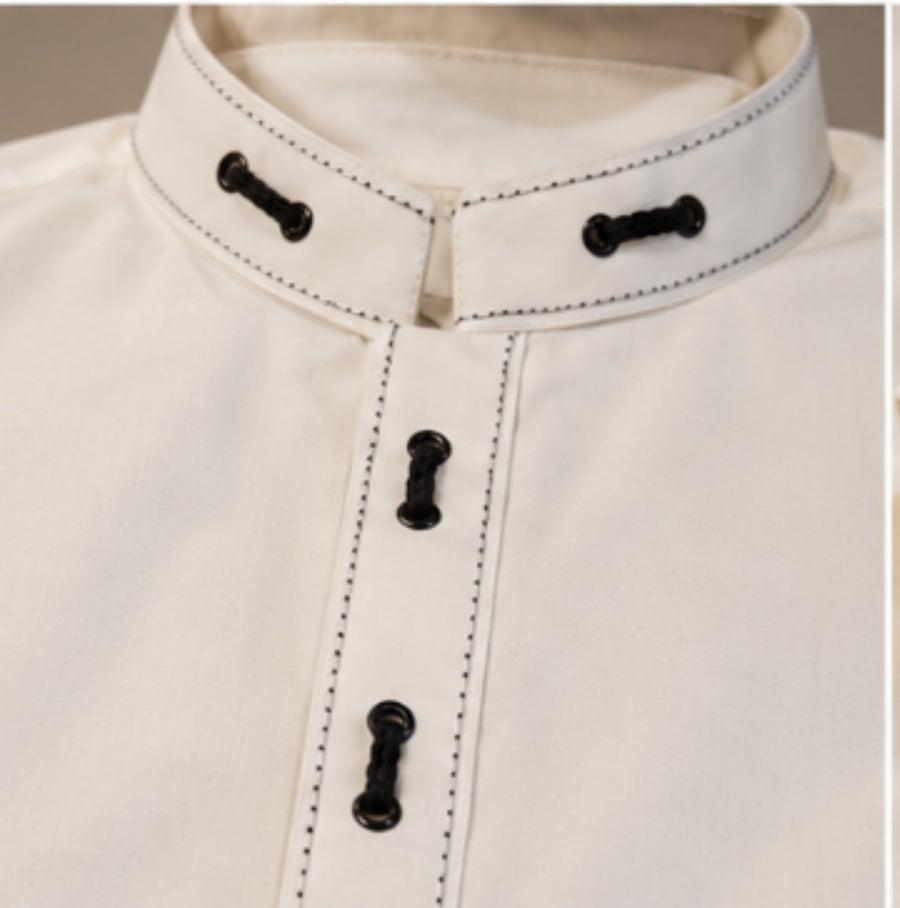 LOOP BUTTON DOUBLE COLLAR STRIP PATHANI - OFF WHITE&nbsp;