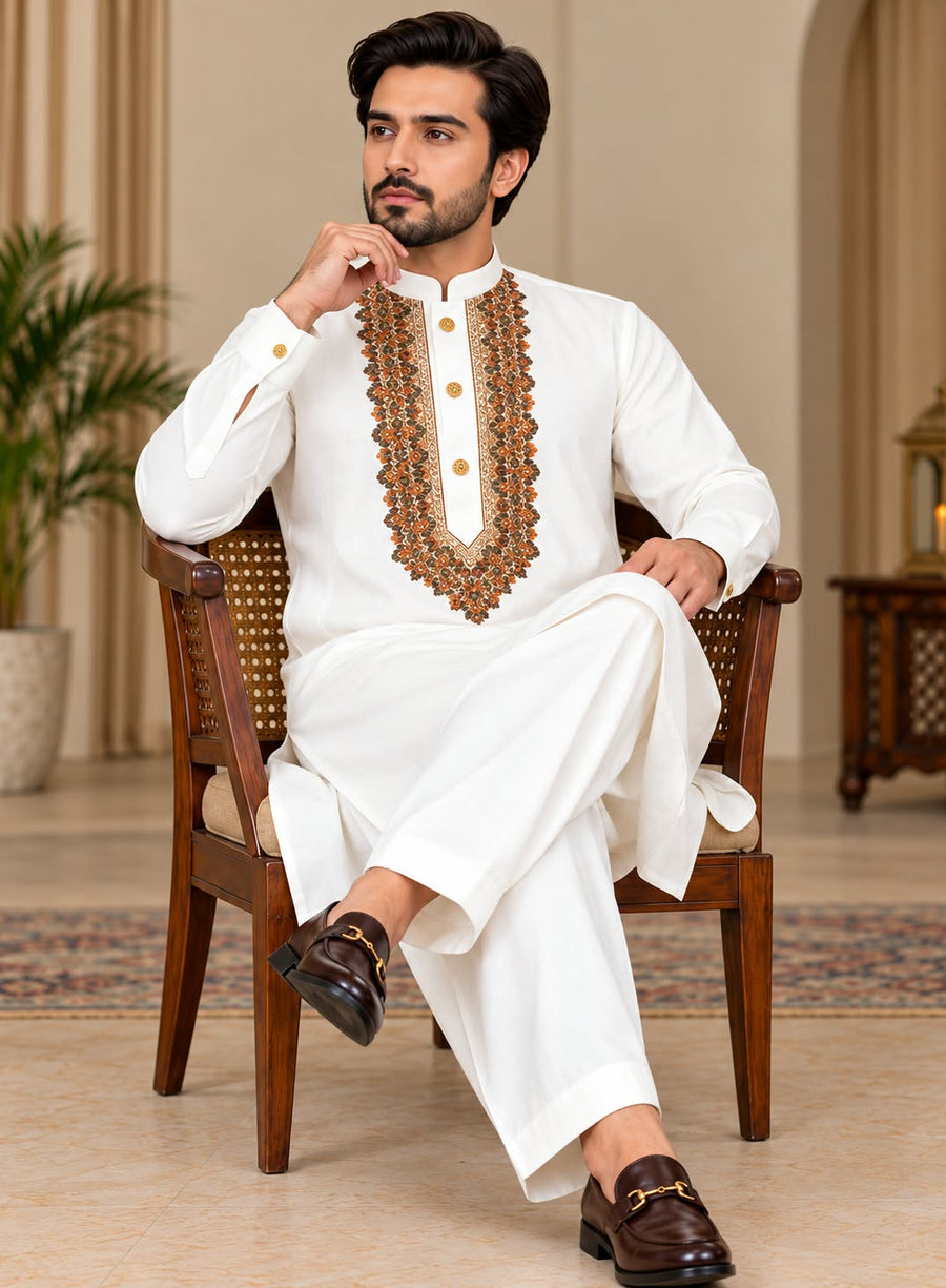 JUNAID JAMSHED EMBROIDERED PATHANI - FBH-IM-48