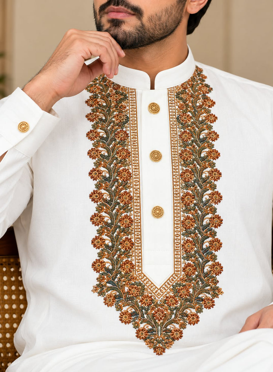JUNAID JAMSHED EMBROIDERED PATHANI - FBH-IM-48