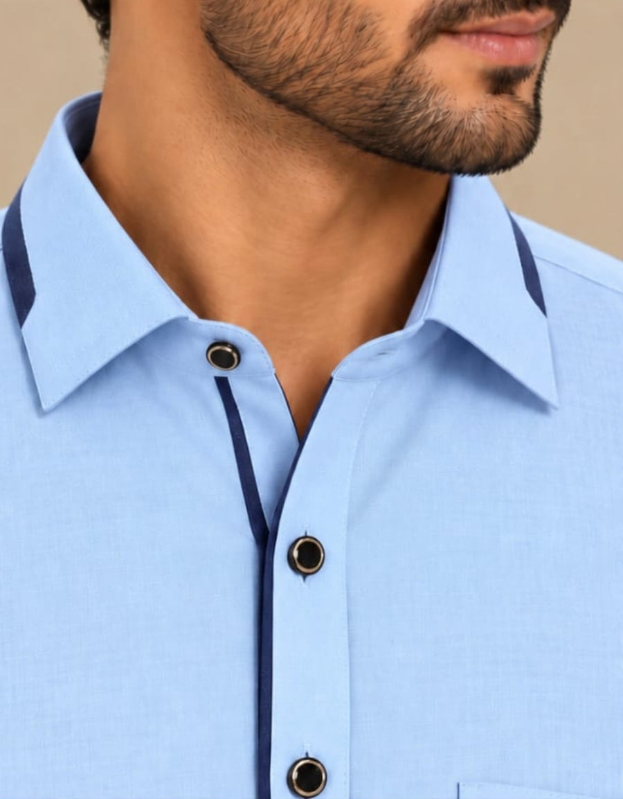 DESIGNER PATHANI NAVY BLUE PIPING – SKY BLUE