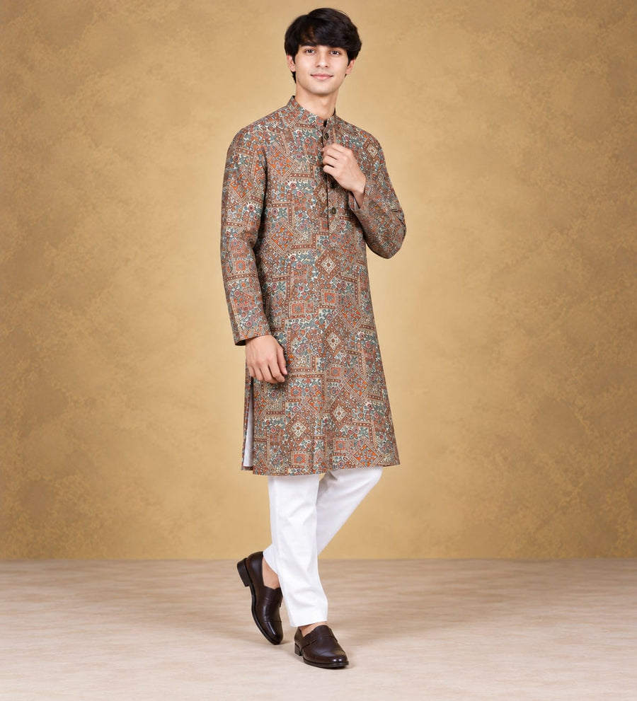 DIGITAL PRINTED GREY KURTA SET- PARTY WEAR
