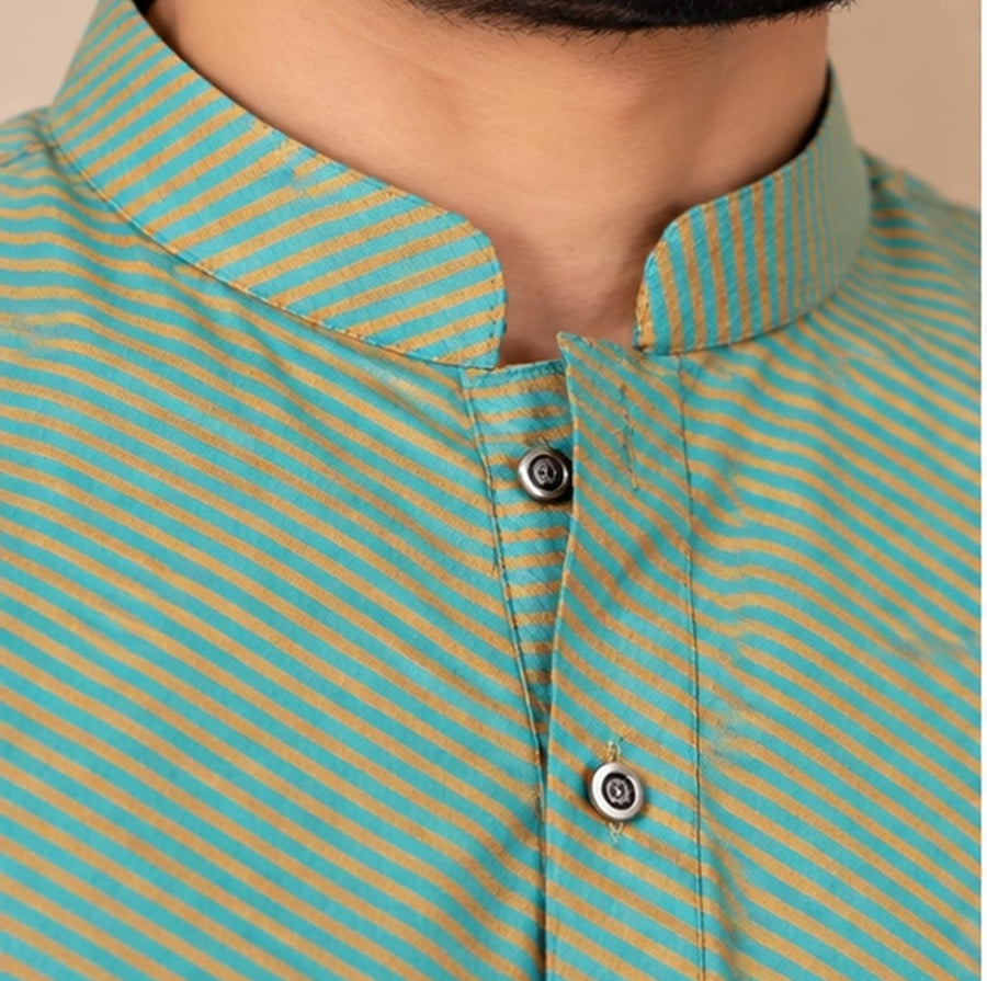 DIAGONAL STRIPE KURTA SET GREEN COLOUR - PARTY WEAR