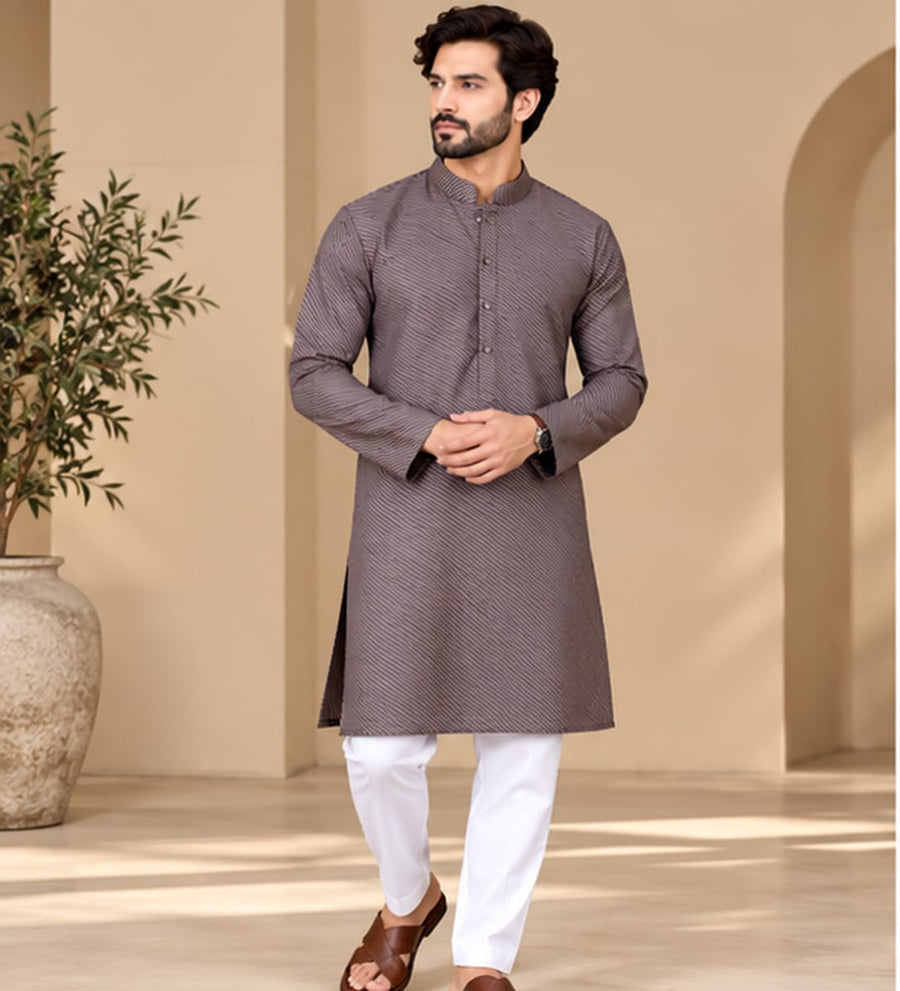 DIAGONAL STRIP KURTA SET MAUVE COLOUR - PARTY WEAR