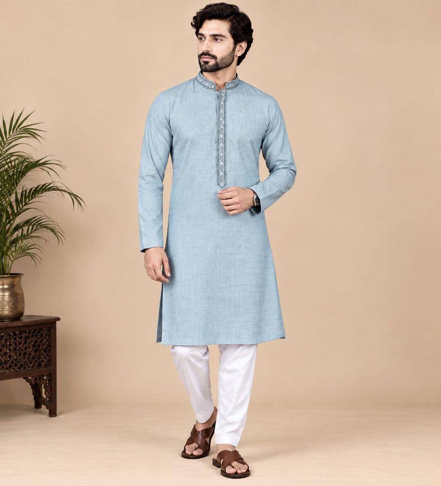 EMBROIDERED KURTA SET TURQUOISE BLUE - PARY WEAR