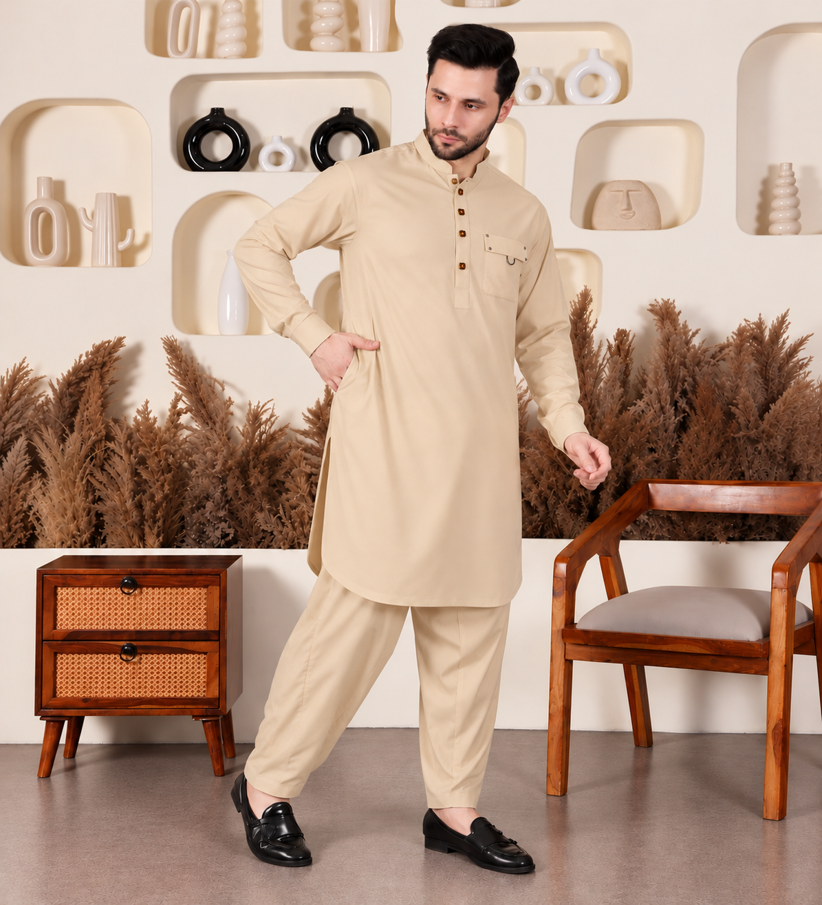 DESIGNER PATHANI - LIGHT BEIGE COLOUR