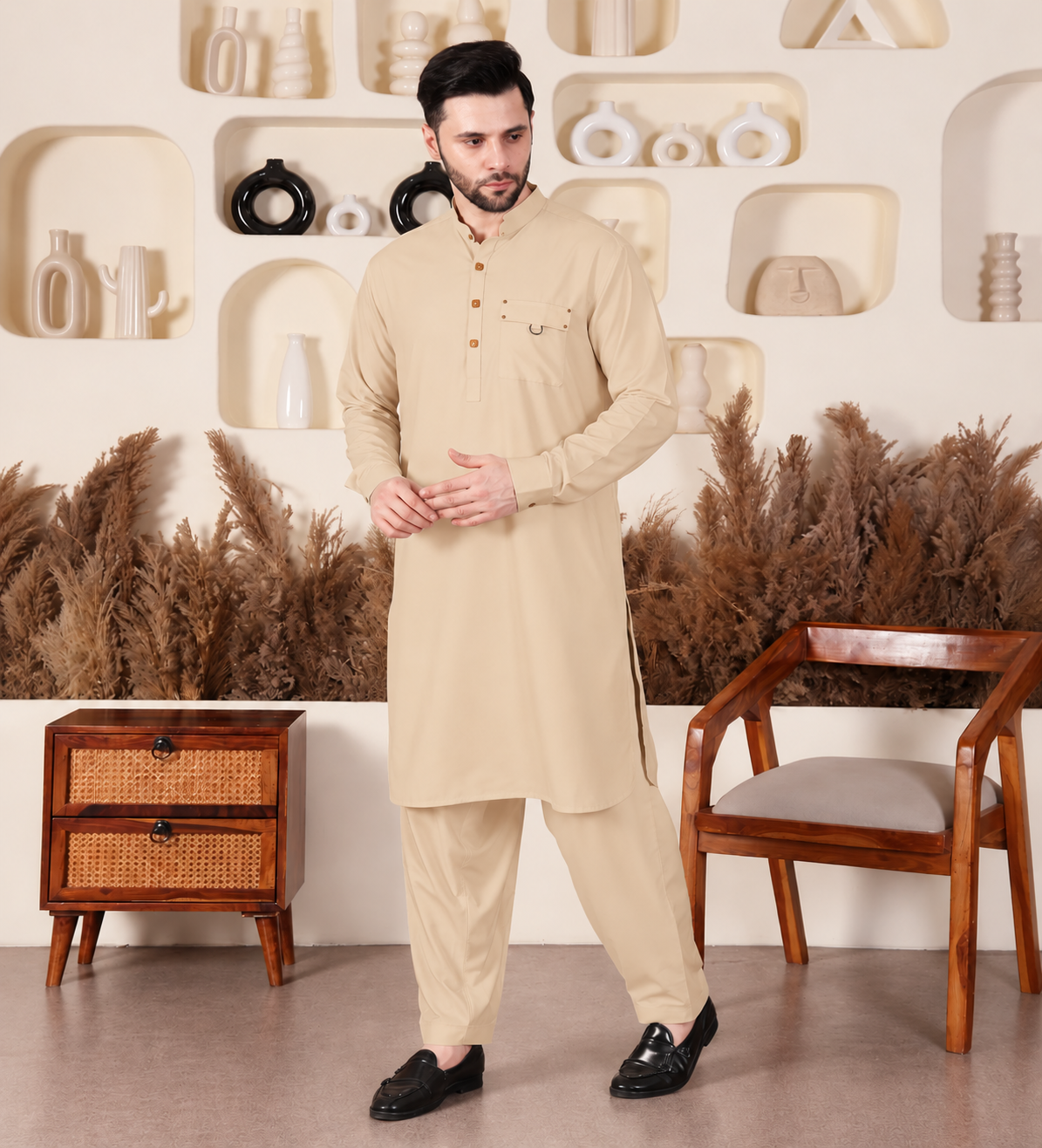 DESIGNER PATHANI - LIGHT BEIGE COLOUR