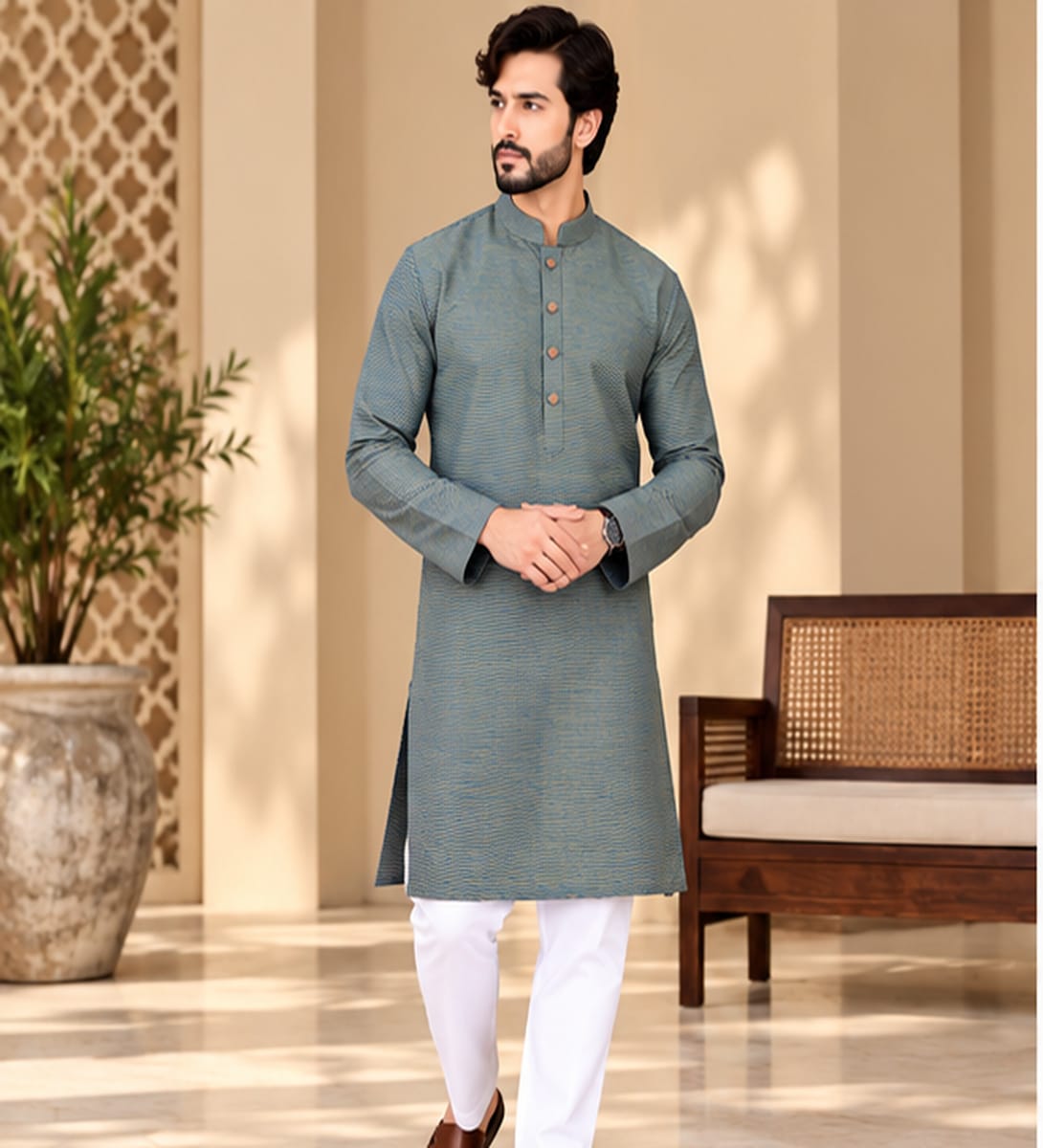 STRIPED KURTA SET BLUE COLOUR - FESTIVE WEAR