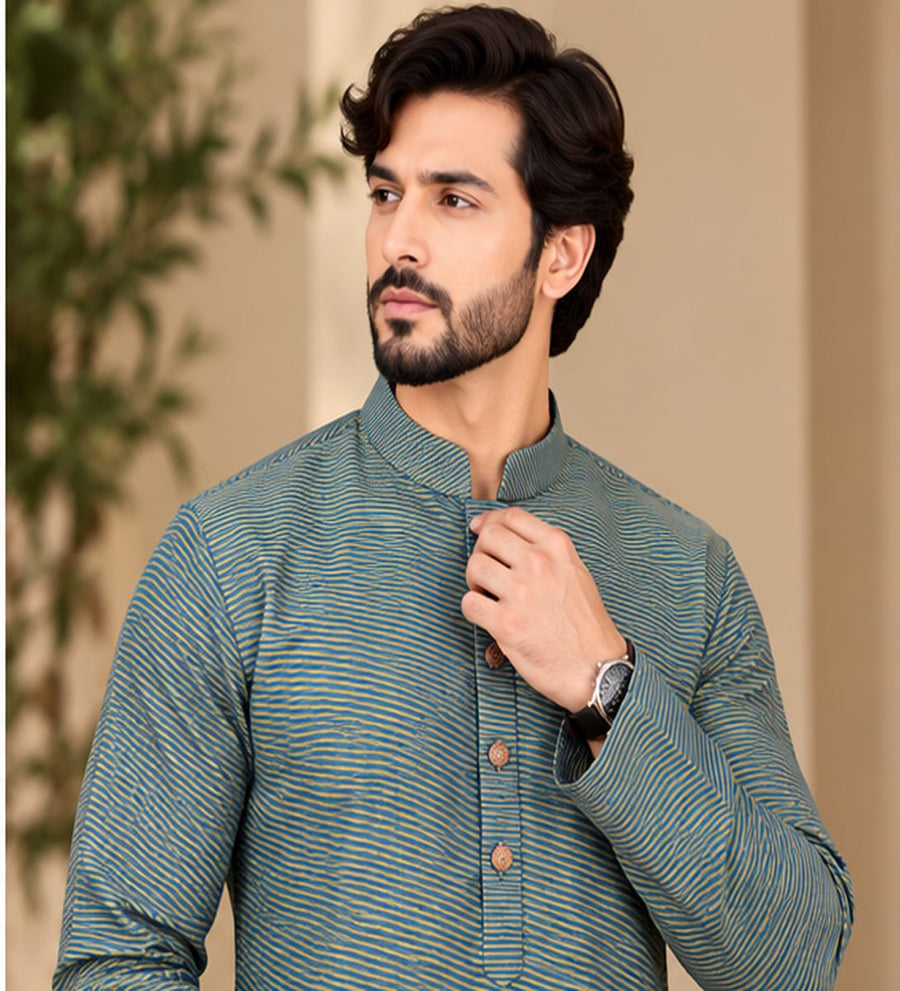 STRIPED KURTA SET BLUE COLOUR - FESTIVE WEAR