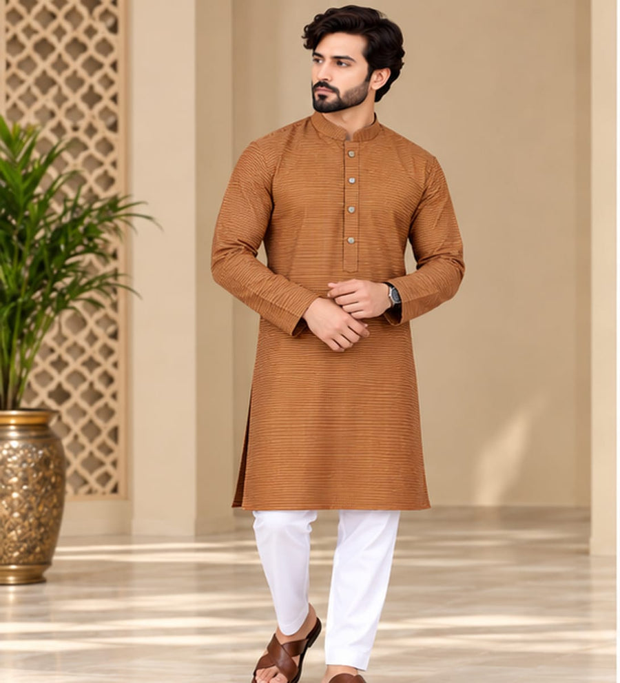 STRIPED KURTA SET RUST COLOUR - FESTIVE WEAR